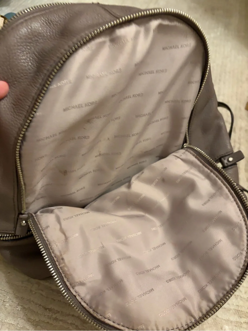 Michael Kors Men’s Pebbled Leather Backpack in Taupe Gray